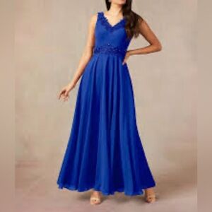 #3 Royal blue V-neckline lace appliqué sequin details Tea Length Dress- 1X